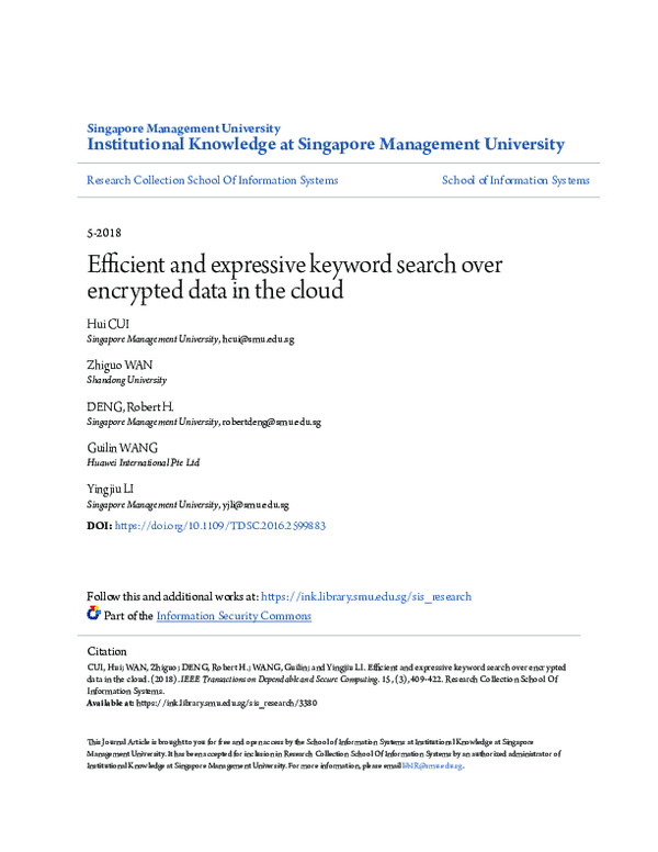 (PDF) Efficient and Expressive Keyword Search Over Encrypted Data in Cloud