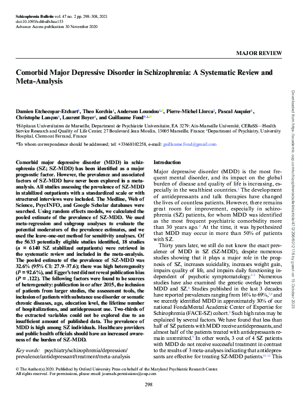 (PDF) Comorbid Major Depressive Disorder in Schizophrenia: A Systematic ...