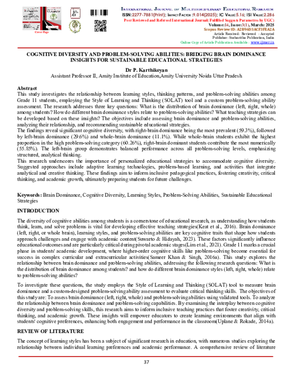 (PDF) COGNITIVE DIVERSITY AND PROBLEM-SOLVING ABILITIES: BRIDGING BRAIN ...