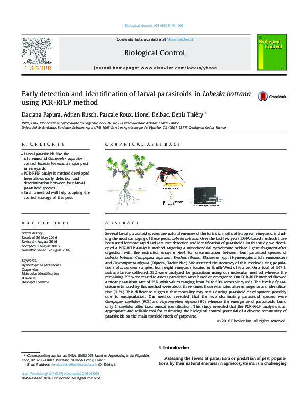 (PDF) Early detection and identification of larval parasitoids in ...