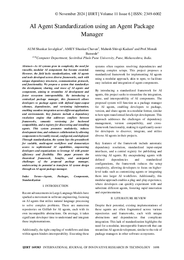 (PDF) AI Agent Standardization using an Agent Package Manager
