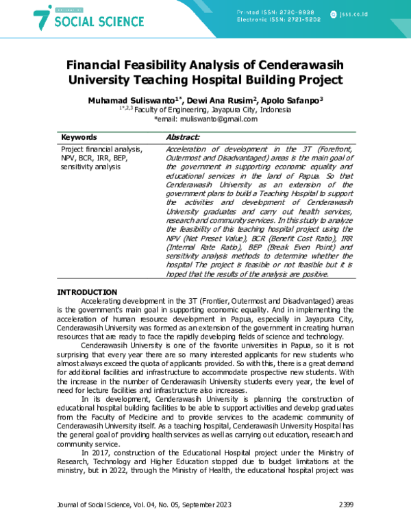 (PDF) Financial Feasibility Analysis of Cenderawasih University ...