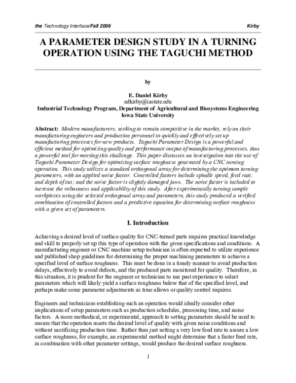 (PDF) A Parameter Design Study in a Turning Operation Using the Taguchi ...