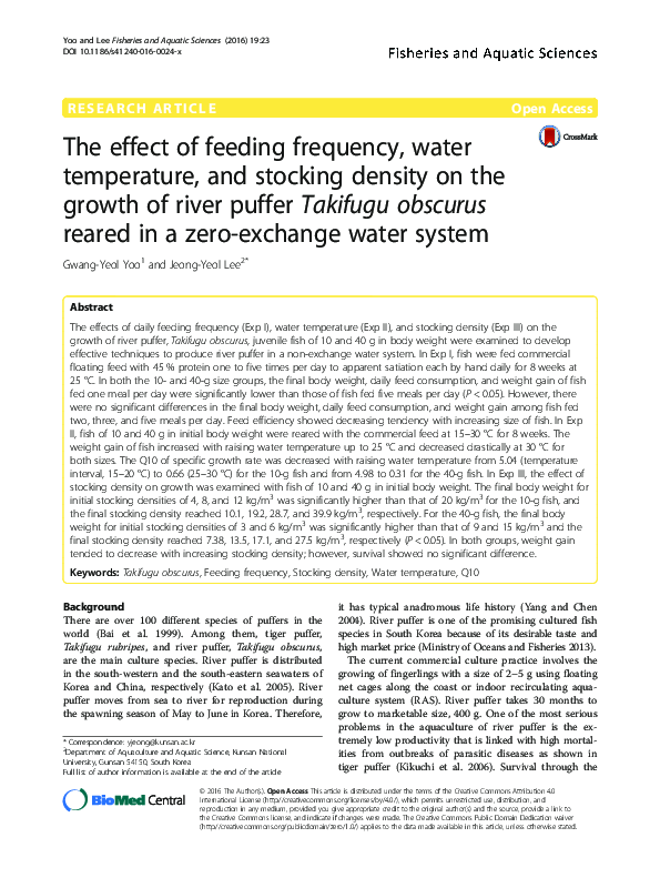 (PDF) The effect of feeding frequency, water temperature, and stocking ...