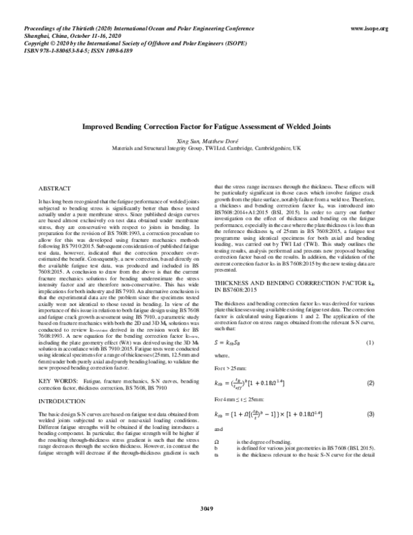 (PDF) Improved Bending Correction Factor for Fatigue Assessment of ...