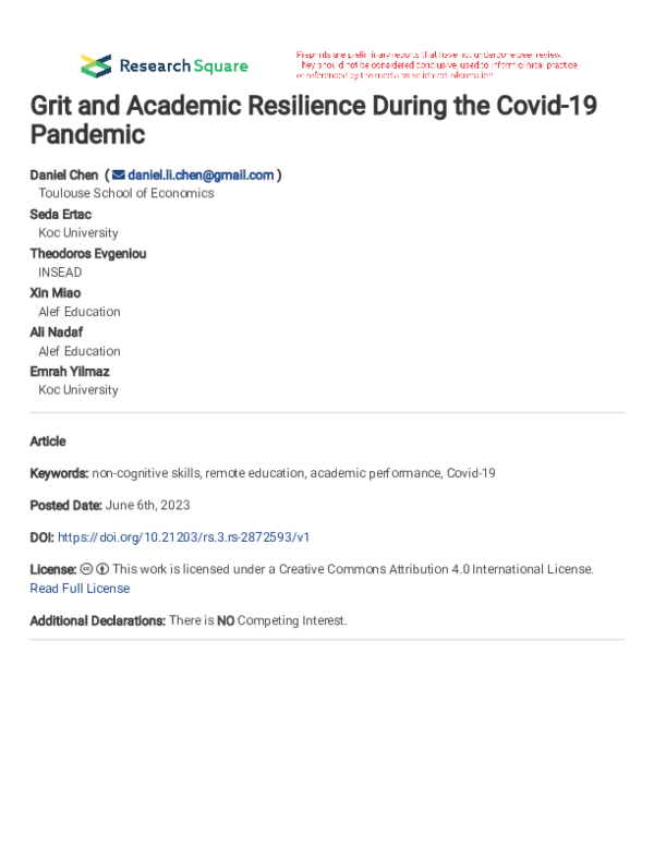 (PDF) Grit and Academic Resilience During the Covid-19 Pandemic