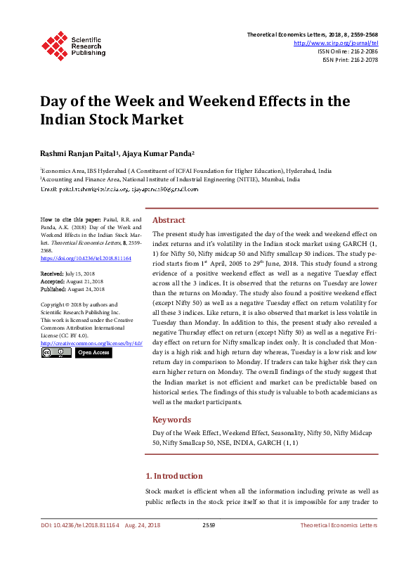 (PDF) Day of the Week and Weekend Effects in the Indian Stock Market