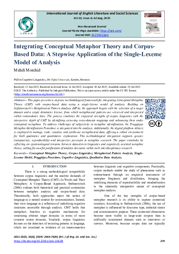 (PDF) Integrating Conceptual Metaphor Theory and Corpus- Based Data: A ...