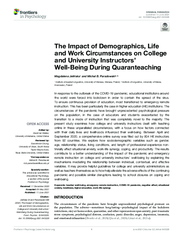 (PDF) The Impact of Demographics, Life and Work Circumstances on ...
