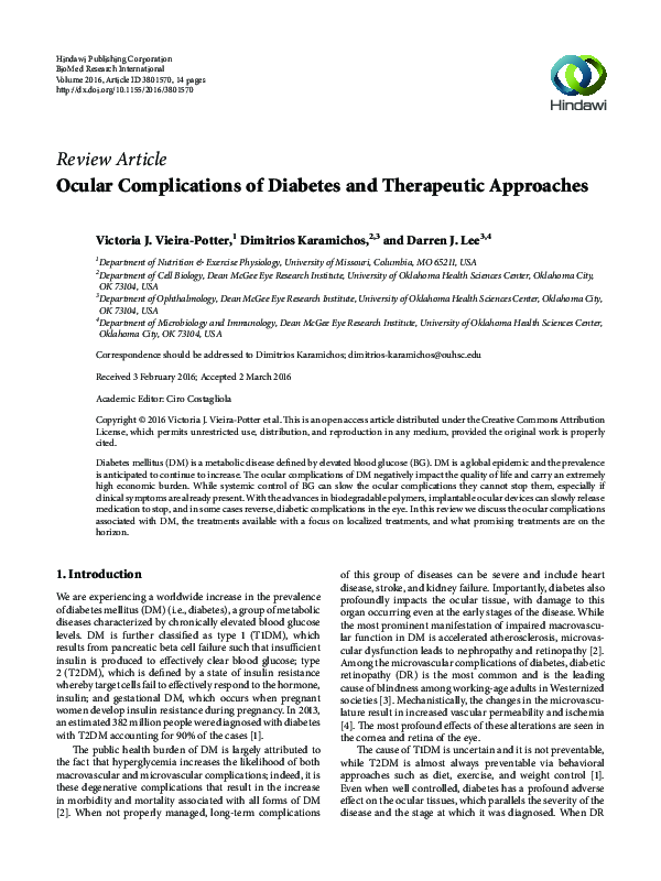 (PDF) Ocular Complications of Diabetes and Therapeutic Approaches