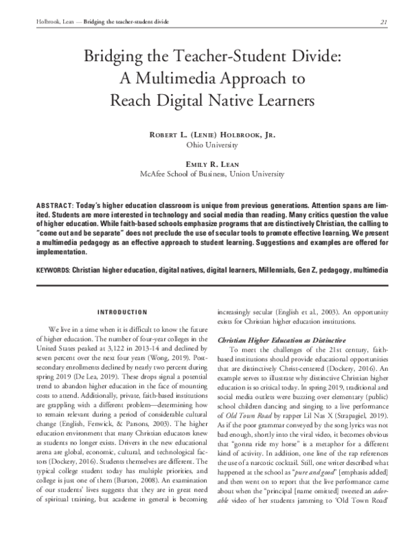 (PDF) Bridging the Teacher-Student Divide: A Multimedia Approach to ...