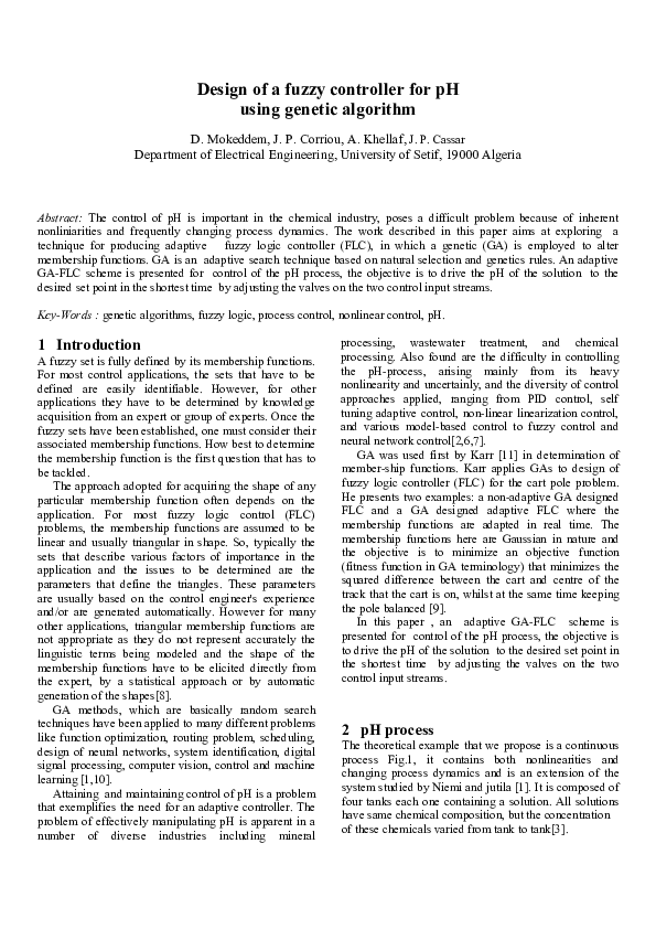 (PDF) Design of a Fuzzy Controller for pH Using Genetic Algorithm