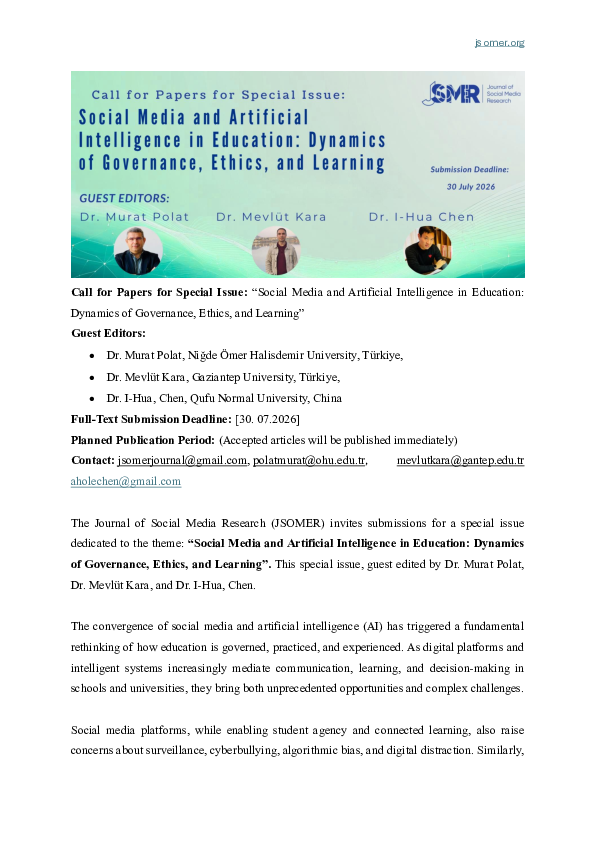 (PDF) Call for Papers for Special Issue: "Social Media and Artificial ...