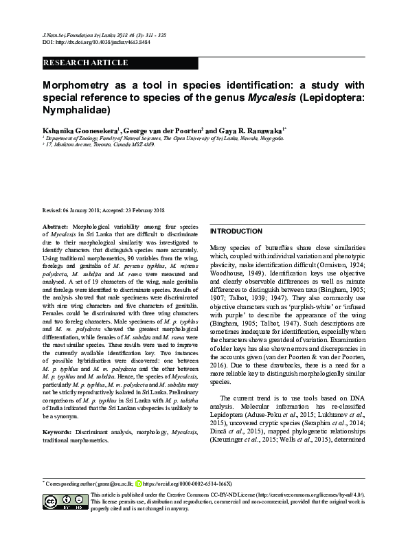 (PDF) Morphometry as a tool in species identification: a study with ...