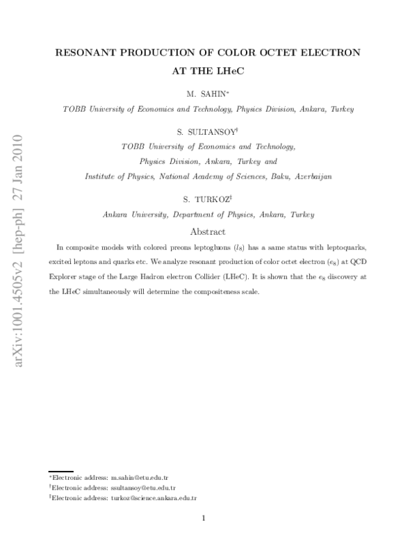 (PDF) Resonant production of color octet electron at the LHeC