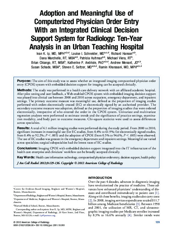(PDF) Adoption and meaningful use of computerized physician order entry ...
