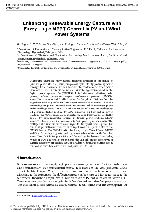 (PDF) Enhancing Renewable Energy Capture with Fuzzy Logic MPPT Control ...