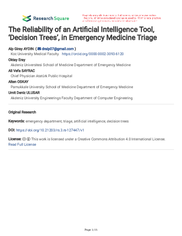 (PDF) The Reliability of an Artificial Intelligence Tool, ‘Decision ...