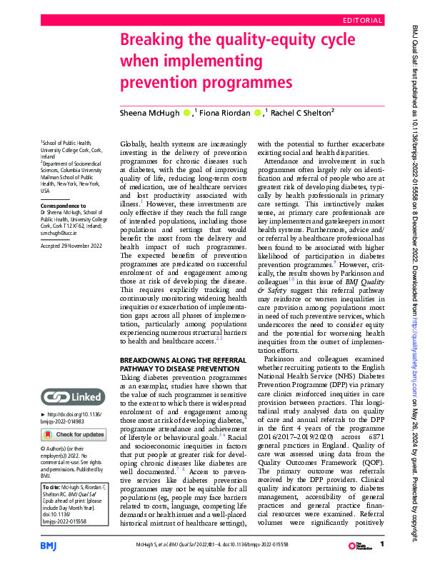 (PDF) Breaking the quality-equity cycle when implementing prevention ...