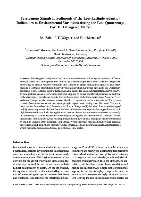 (PDF) Terrigenous Signals in Sediments of the Low-Latitude Atlantic ...