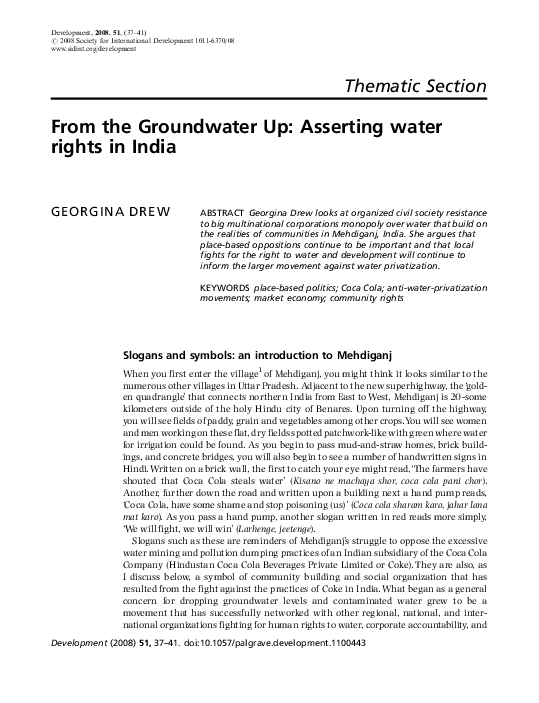 (PDF) From the Groundwater Up: Asserting water rights in India