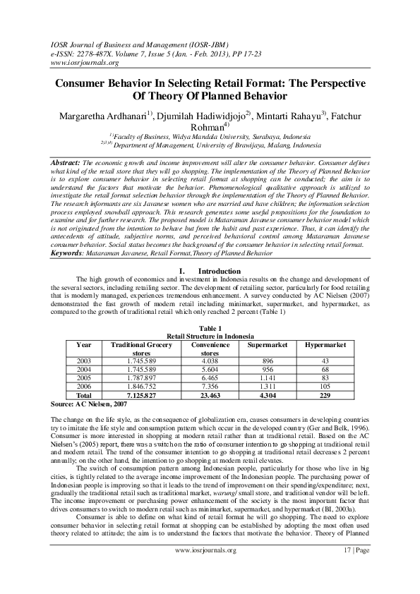(PDF) Consumer Behavior In Selecting Retail Format: The Perspective Of ...