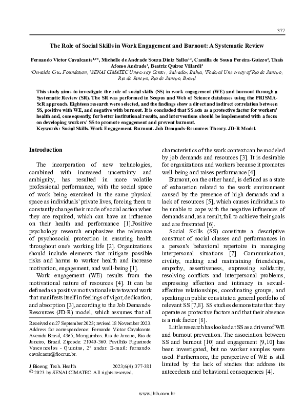 (PDF) The Role of Social Skills in Work Engagement and Burnout: A ...