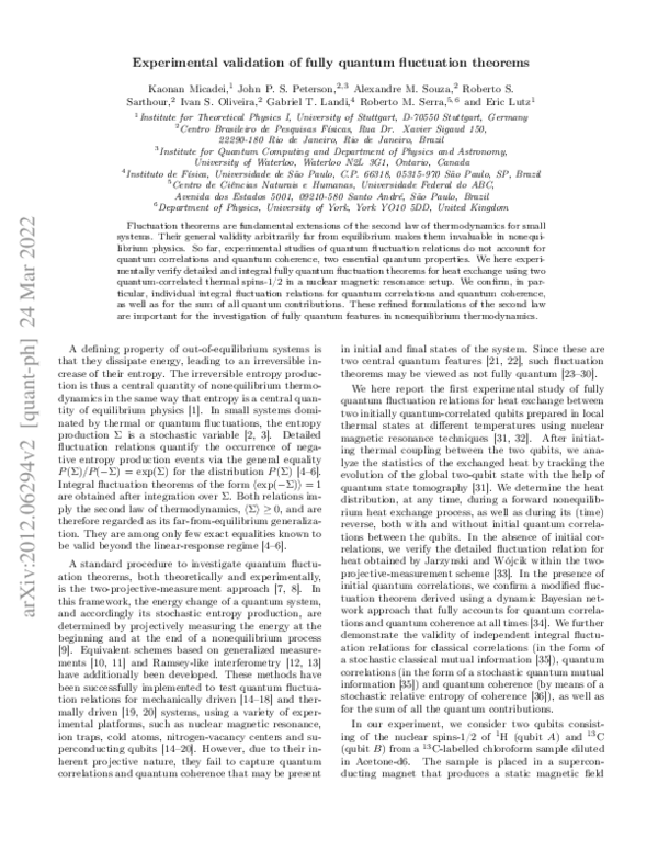 (PDF) Experimental Validation of Fully Quantum Fluctuation Theorems ...