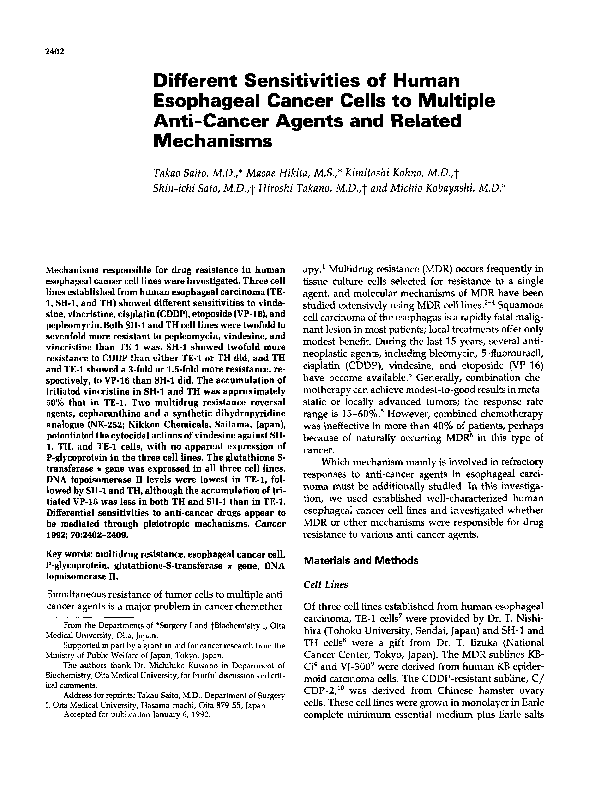(PDF) Different sensitivities of human esophageal cancer cells to ...