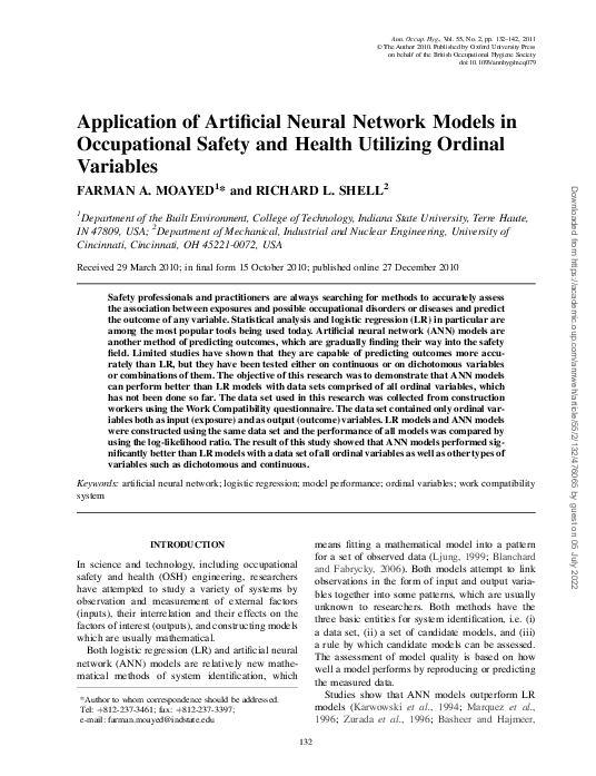 (PDF) Application of Artificial Neural Network Models in Occupational ...