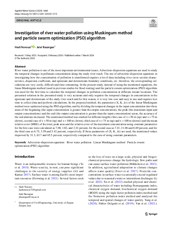(PDF) Investigation of river water pollution using Muskingum method and ...