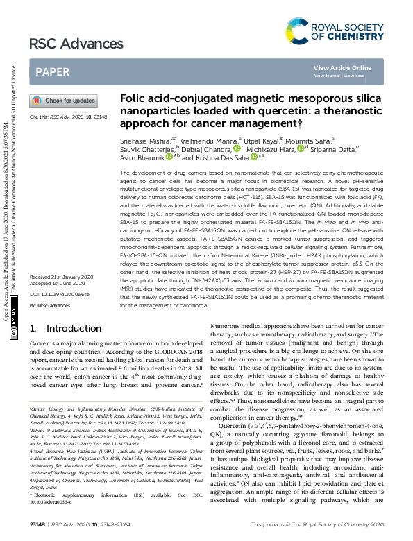 (PDF) Folic acid-conjugated magnetic mesoporous silica nanoparticles ...