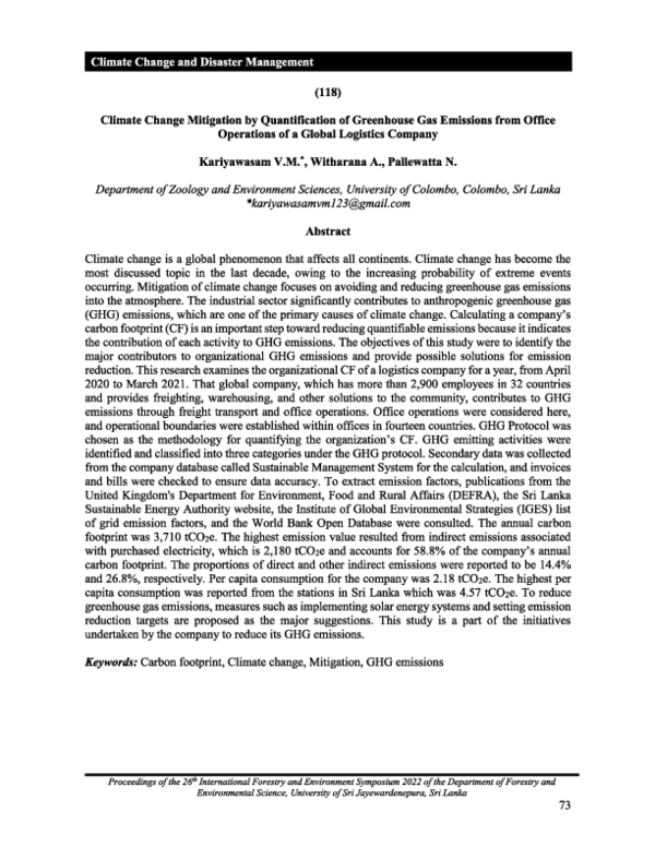 (PDF) Climate Change Mitigation by Quantification of Greenhouse Gas ...