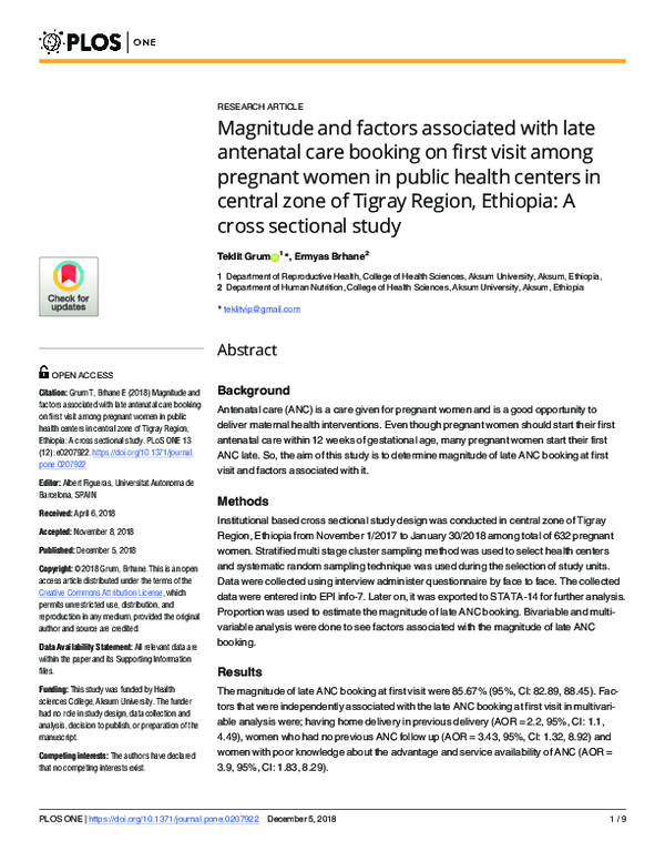 (PDF) Magnitude and factors associated with late antenatal care booking ...