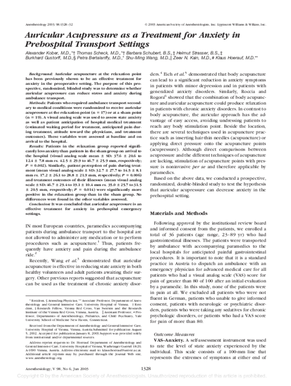 (PDF) Auricular Acupressure as a Treatment for Anxiety in Prehospital ...