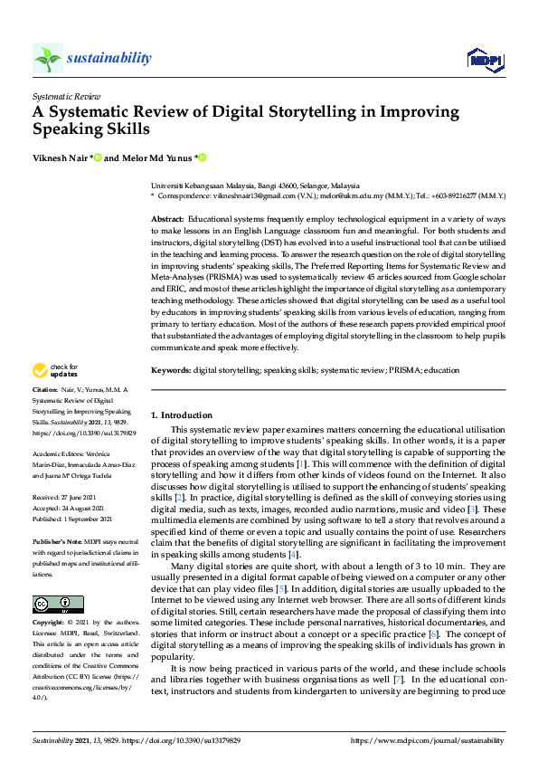 (PDF) A Systematic Review of Digital Storytelling in Improving Speaking ...