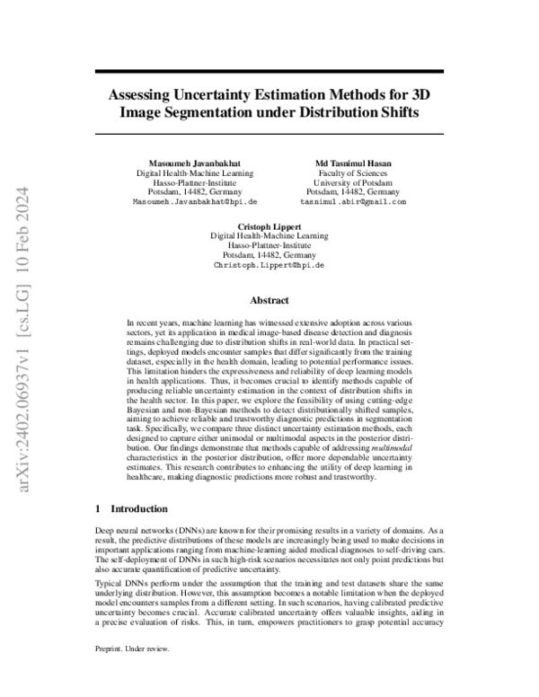 (PDF) Assessing Uncertainty Estimation Methods for 3D Image ...