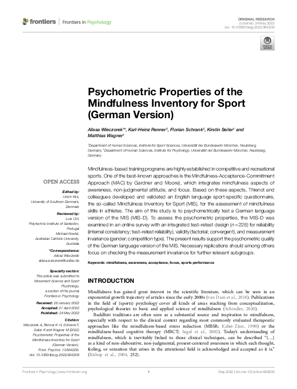 (PDF) Psychometric Properties of the Mindfulness Inventory for Sport ...