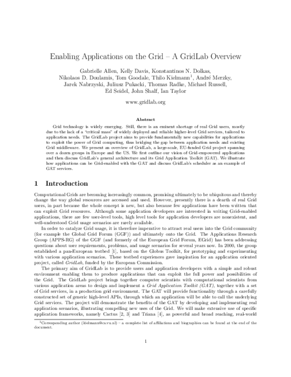 (PDF) Enabling Applications on the Grid: A Gridlab Overview