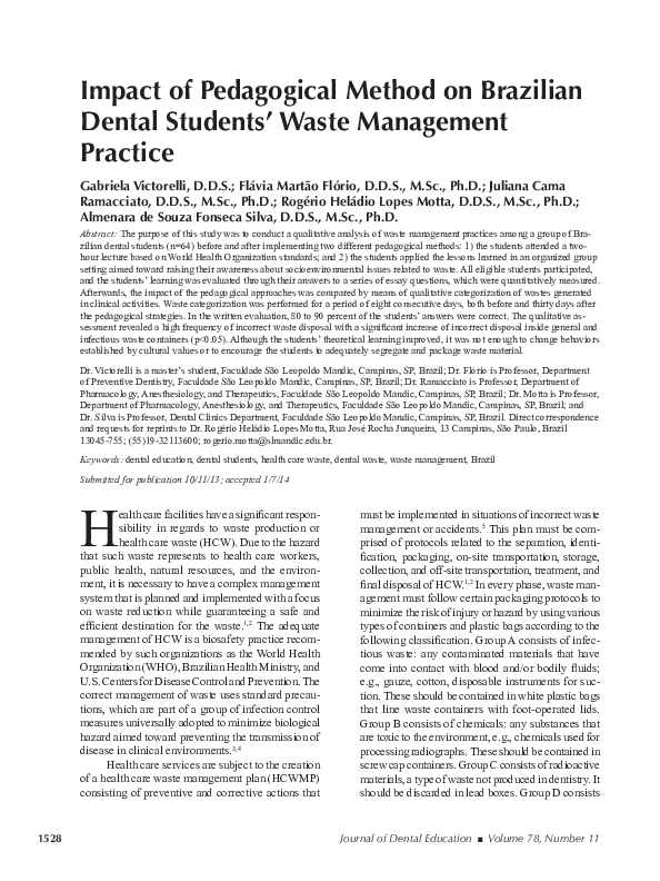 (PDF) Impact of Pedagogical Method on Brazilian Dental Students’ Waste ...