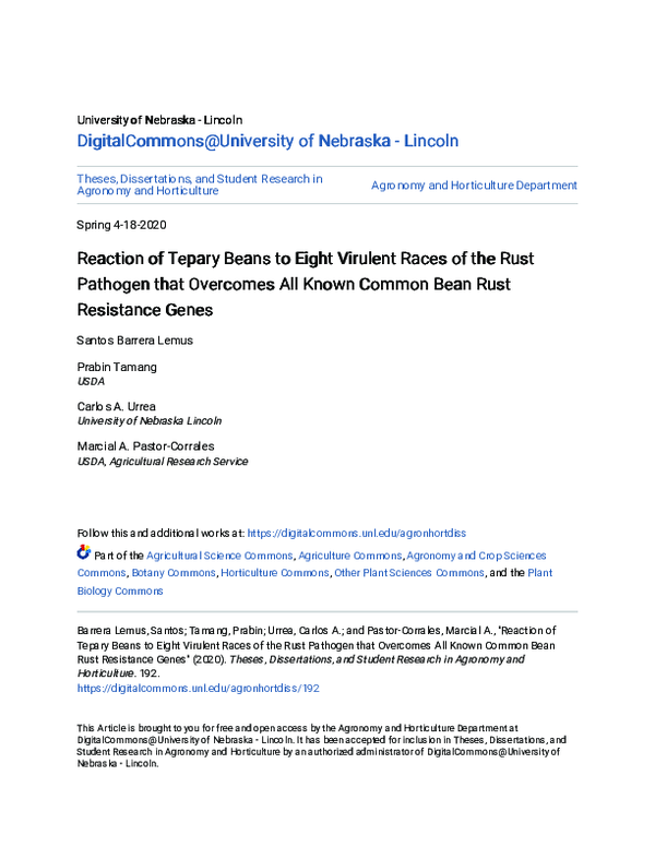 (PDF) Reaction of Tepary Beans to Eight Virulent Races of the Rust ...