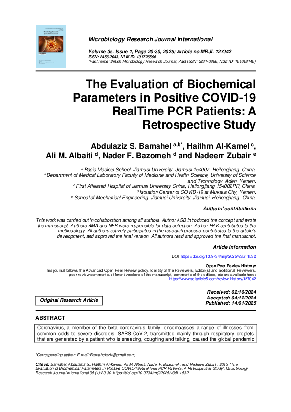 (PDF) The Evaluation of Biochemical Parameters in Positive COVID-19 ...