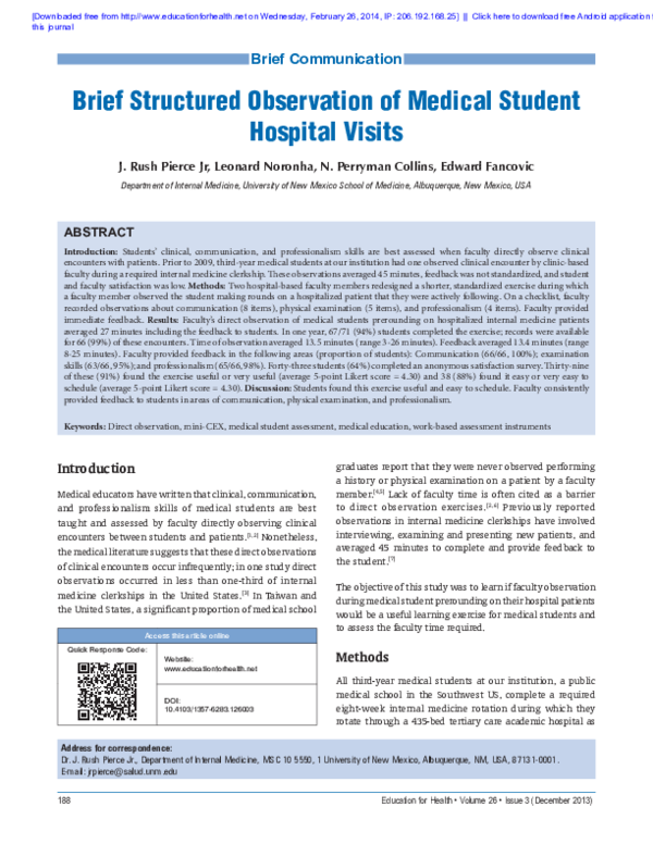 (PDF) Brief structured observation of medical student hospital visits