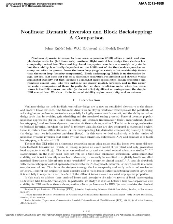 (PDF) Nonlinear Dynamic Inversion and Block Backstepping: A Comparison