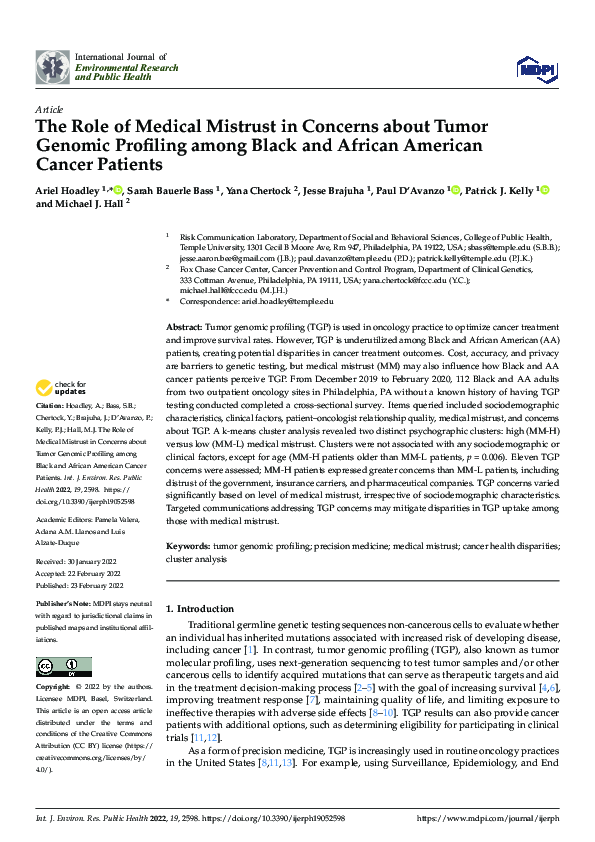 (PDF) The Role of Medical Mistrust in Concerns about Tumor Genomic ...
