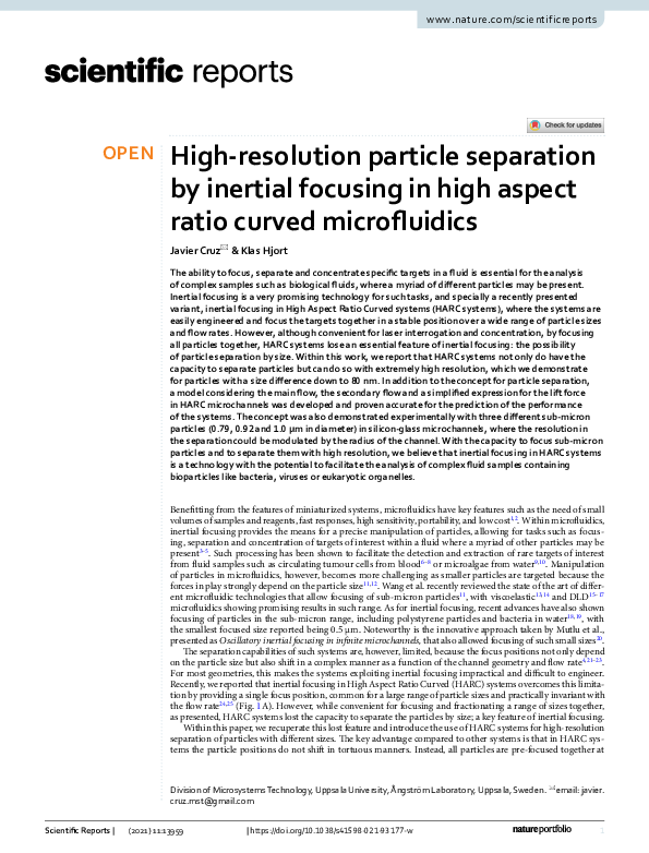 (PDF) High-Resolution Particle Separation by Inertial Focusing in High ...