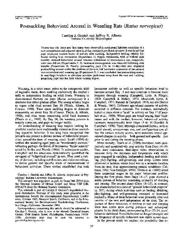 (PDF) Postsuckling behavioral arousal in weanling rats (Rattus norvegicus)