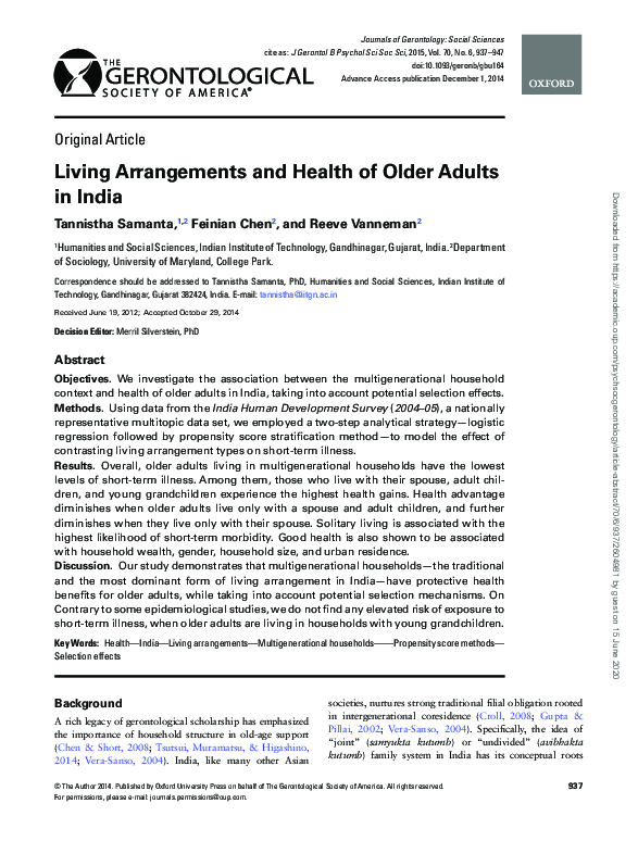 (PDF) Living Arrangements and Health of Older Adults in India