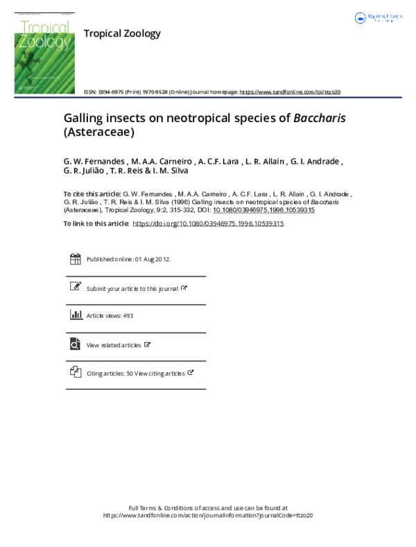 (PDF) Galling insects on neotropical species ofBaccharis(Asteraceae)