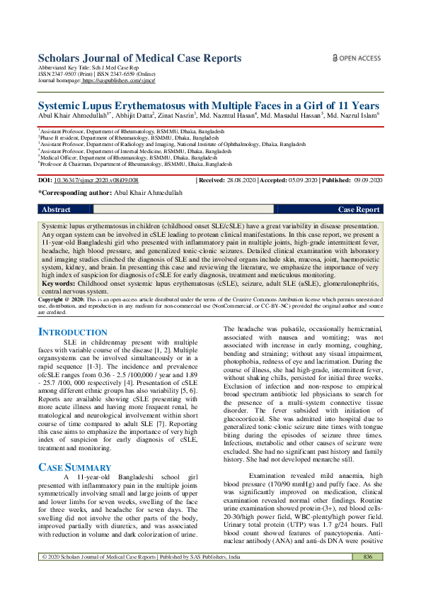 (PDF) Systemic Lupus Erythematosus with Multiple Faces in a Girl of 11 ...